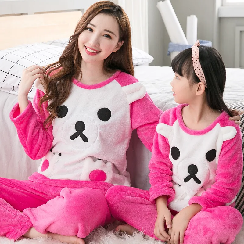 Зимние фланелевые пижамы для девочек, утолщенные коралловые бархатные рождественские пижамы для мамы и дочки, одежда для сна с героями мультфильмов, одежда для сна