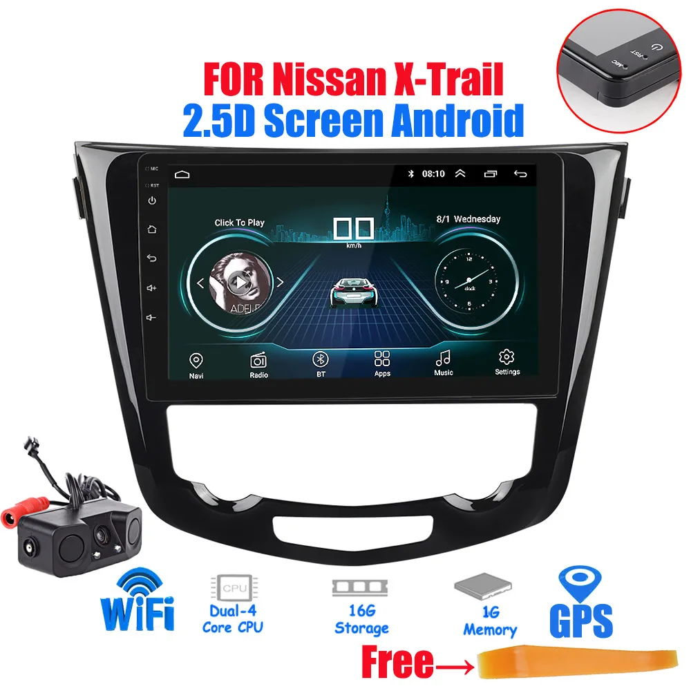 android 8(1G) CAM 10 android 9,0 2 din android автомобильный компактный мини радио 2.5D ips экран gps навигацией, Wi-Fi, для Nissan X-Trail MP5 Автомобильный плеер спереди - Цвет: android 8(1G) CAM