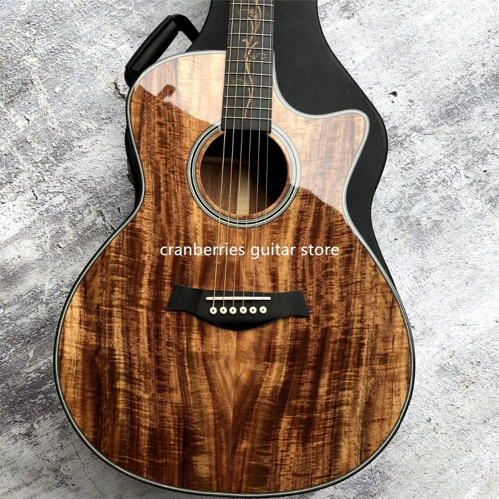 IN STOCK,41 inch Chaylor model,K24ce Solid Koa Acoustic Guitar, Black Cutaway Electric Guitarra,A11,Free shipping