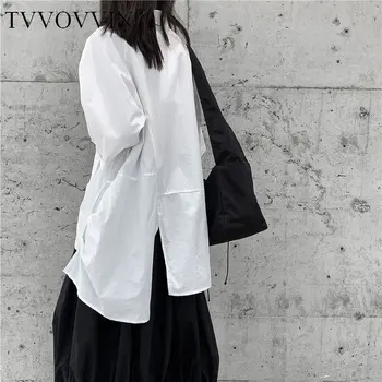 

Korea Single Breast Blouse Fashion New Women Plus Size White Split Pocket Irregular 2020 Summer Elegant Loose Shirt DZL1381