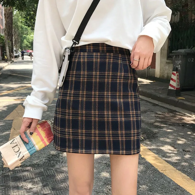 Модная новая сексуальная тонкая клетчатая юбка в Корейском стиле с высокой талией Мини-Юбка желтая клетчатая L