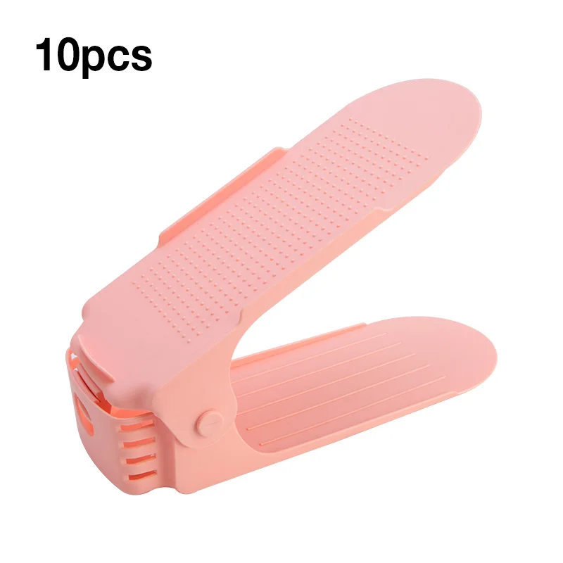 Light pink 10pcs Durable Colorful Adjustable Shoe Organizer Footwear Support Storage Shoe Rack Stand Space Saving Cabinet Closet Stand Shoe - Цвет: Light pink