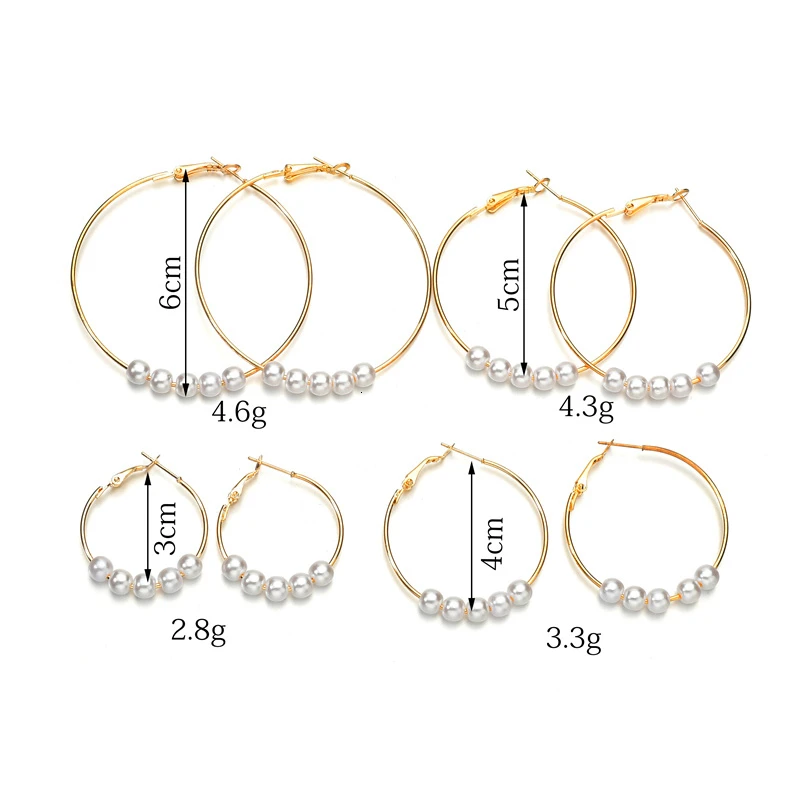 Bohemian Pearl Hoop Earrings 40mm 60mm 50mm Big Circle Earrings Basketball Brincos Loop Earrings For Women Jewelry Oorbellen