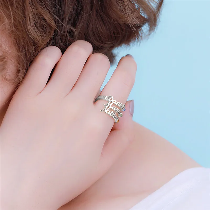 AILIN, Настраиваемые именные кольца с камнем по месяцу рождения, персонализированные именные кольца, кольца из стерлингового серебра, ювелирные изделия для женщин, семейные именные кольца
