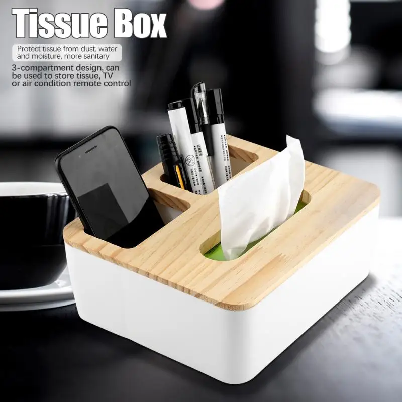 

Removable Bamboo Wood Cover Plastic Tissue Storage Box Holder Organizer Fashion Tissue Holder Case for Home Decoration