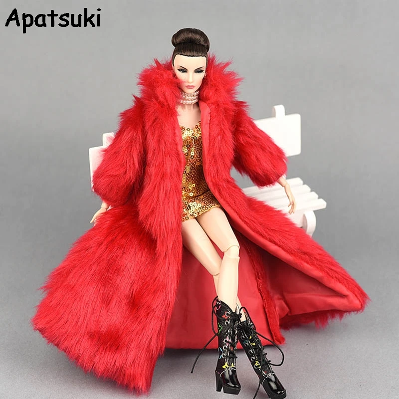 

Kids Toy Doll Accessories Set Winter Super Long Fur Coat Fashion Clothes For Barbie Doll House Parka Dress For 1/6 BJD Dolls