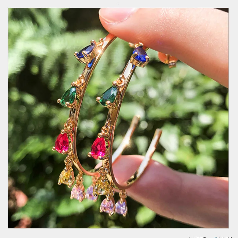 1011 Luxury Multicolor Zirconia Full Mirco paved For Women Party High End Jewelry Earrings Addiction E8003