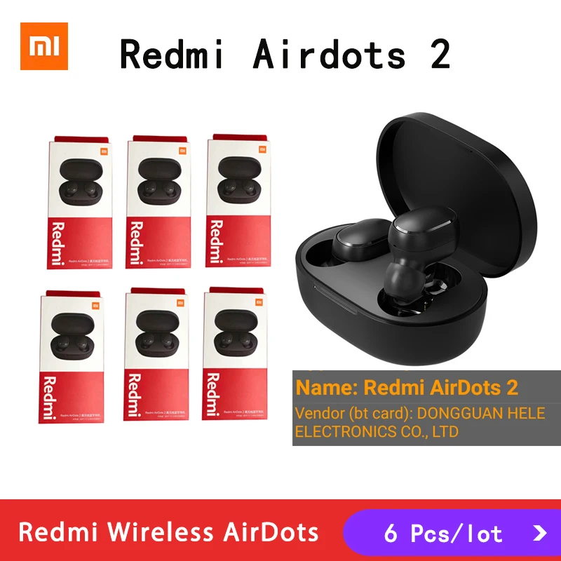 Review 6 pieces/lot Redmi Airdots 2 Xiaomi Headset Redmi Airdots S TWS True Wireless Bluetooth Headset Bass Stereo With Voice Control