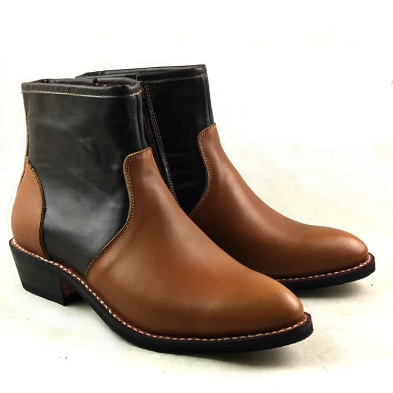 

Handmade Men Boots Cowhide Genuine Leather Work Boots Western Cowboy Leather Botas Hombre Rock Pointed Toe, EU38-45