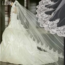 E JUE SHUNG, однослойная свадебная вуаль, Белая Кружевная аппликация, край, Фата для невесты цвета слоновой кости, Соборная Фата, свадебные аксессуары