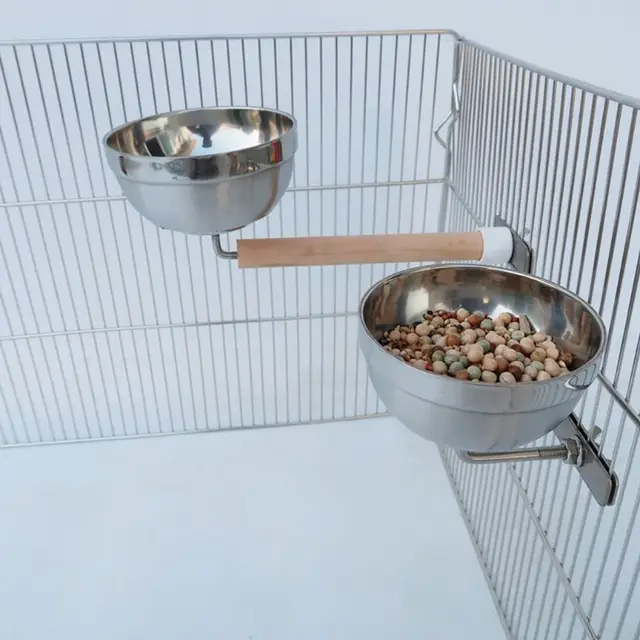Stainless Steel Bird Feeders Parrot Feeding Trough Cage Water Food Bowl