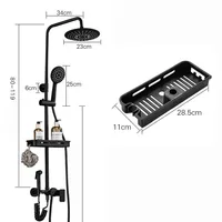 OUIO Black Bathroom Shower Faucet Set Wall Mount Rainfall Shower Head With Handheld Sprayer W/Shelf Bathtub Shower Mixer 2