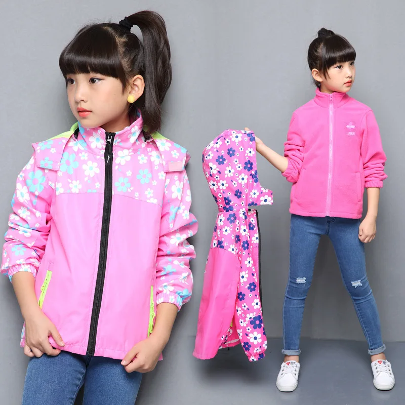 

2019 New Children Warm Polar Fleece Jacket For Girl Winter Autumn Sporty Clothes Waterproof Windbreaker Kids Coat 2pcs Outerwear