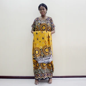 Bohemian Traditional Print Loose African Dress Autumn Fashion Women's Dress with Scarf