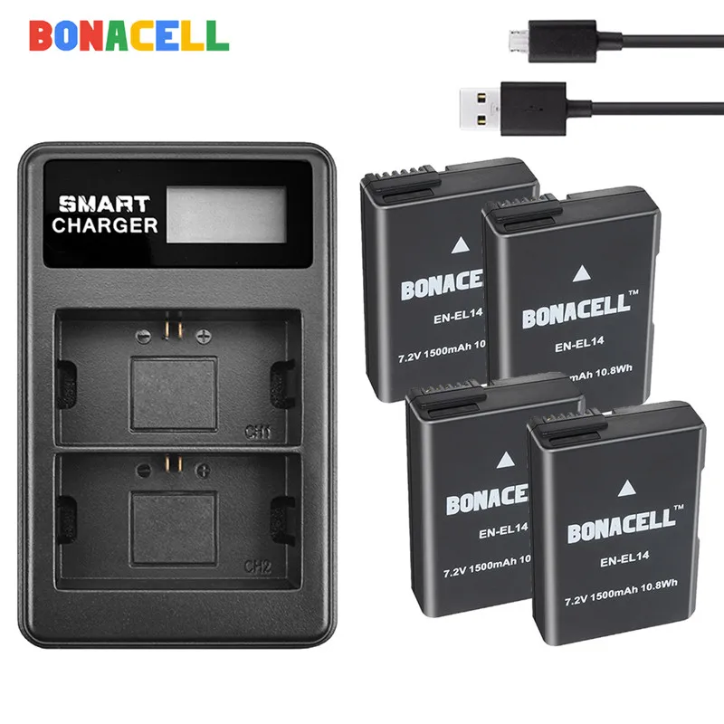 BONACELL 1500 мА/ч EN EL14 ENEL14 RU Камера Батарея + двойной Зарядное устройство для Nikon D5200 D3100