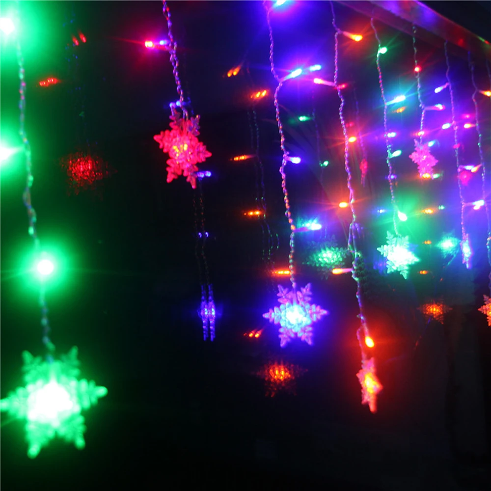 3.8M LED Curtain Snowflake String Lights LED Fairy Lights 8 Modes Christmas Lights Wedding Party Decoration 220-240V