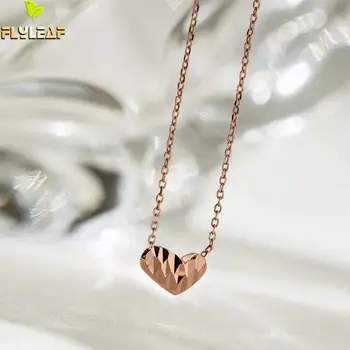 

Flyleaf Rose Gold Double Sided Heart Shape Necklaces & Pendants Real 925 Sterling Silver Necklace For Women Chain Fine Jewelry