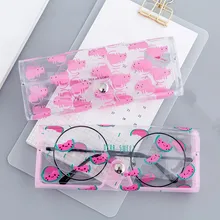 Dibujos Animados lindo viaje de las mujeres transparente de PVC ojo gafas caja bolsa estuche de protección titular de transporte caja con accesorios para gafas