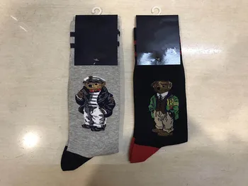 

Bear 2 Pairs/Lot Summer Style Cotton Short Socks For Men Embroidery High Quality Sports Male Socks Size