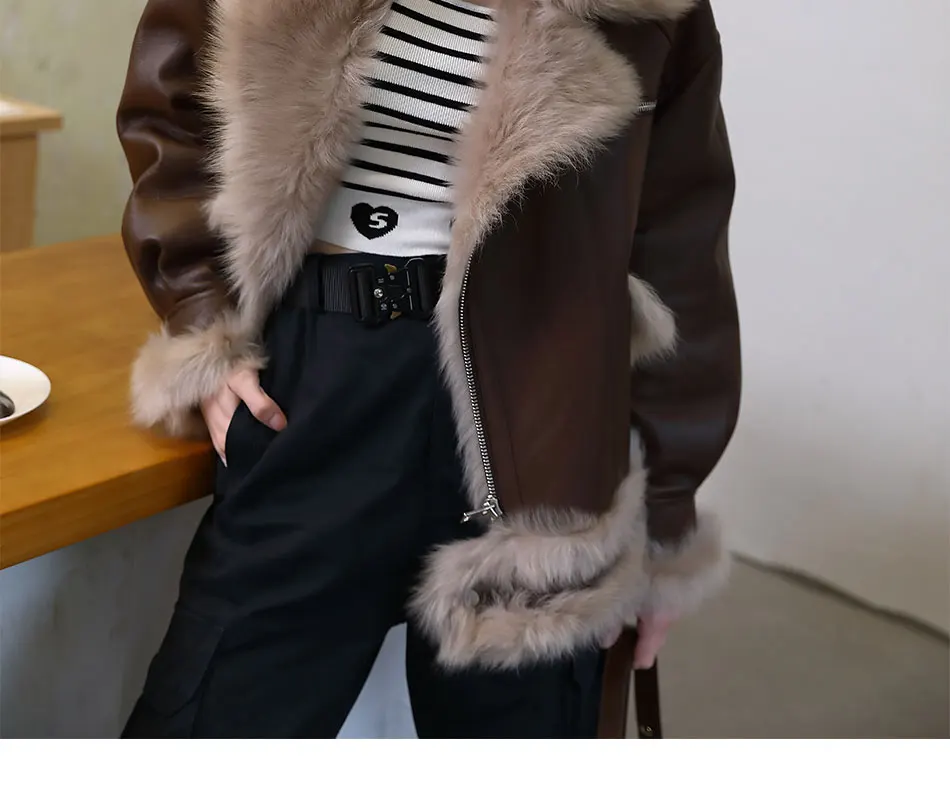 Woman Real Wool Leather Coat Winter Sheepskin Fur Locomotive Jacket Double Faced Fur Jacket Fashion Warm Shearing Fur Outerwear puffer coat with fur hood