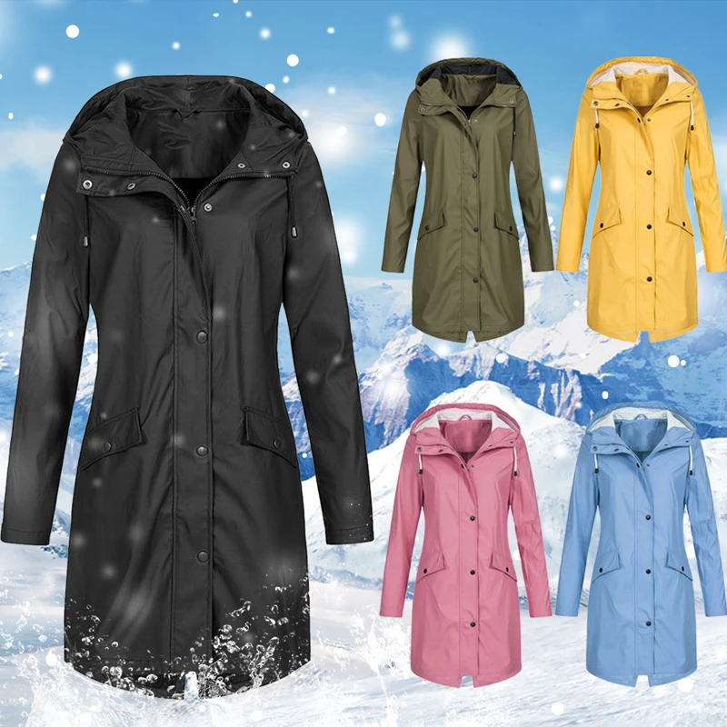 

Winter Jacket Women Windcoat Zipper Jacket Hooded Coat Windproof Long Autumn Warm Outwear Hiking Camping Coat