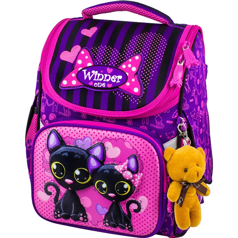 Детский рюкзак с мультяшным медведем, кошкой, школьная сумка для девочек, безопасный светоотражающий полосатый складной ортопедический Детский рюкзак для мальчиков