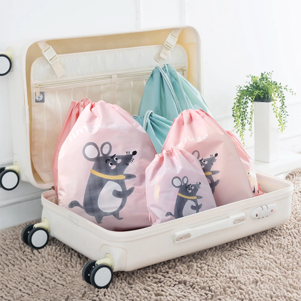 

3Pcs/Set Travel Storage Bag Peva Cartoon Beam Mouth Seal Waterproof Clothing Sorting Bag Three Sizes For Choice