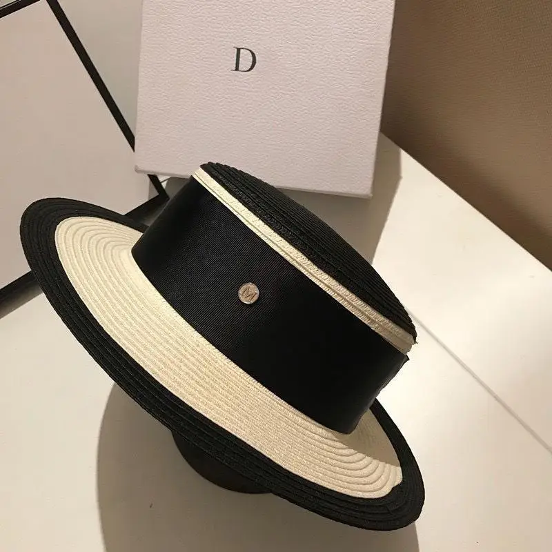 black and white boater hat