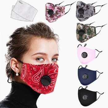 

Reusable Cotton Fabric Mask Respirator PM2.5 Dust Anti Haze Windproof Adult Mouth Masker and 2pcs Activated Carbon Masks Filter