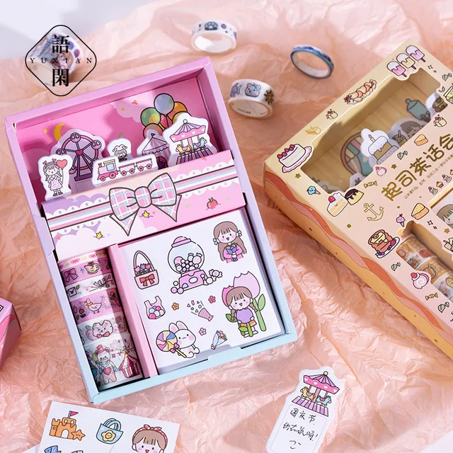 Washi Tape Stickers Memo Pad Set Midnight Fairy Tale City Series Hand-painted Cartoon Sticky Tape Sticker Set