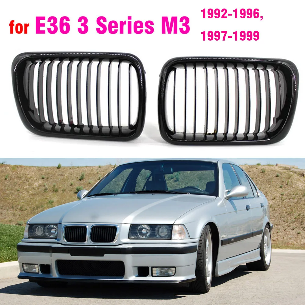 BLACK E36 Grille ABS Front Replacement Hood Kidney Grill For BMW E36