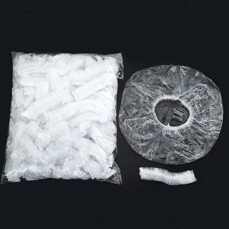 50/100Pcs Disposable Shower Cap PE Elastic Waterproof Hats Hotel Home Shower Bathing Caps Beauty Salon Dye Hair Clear Cap