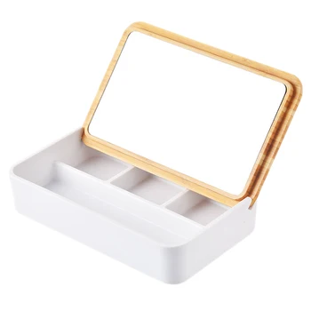 

Makeup Organizer Plastic Storage Box With Mirror Travel Jewelry Storage Case Accessories Cosmetic Drawer Bamboo Container
