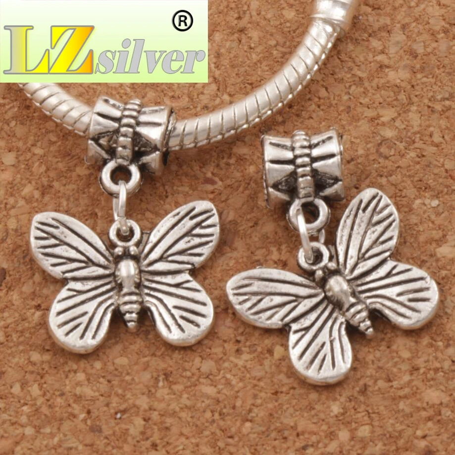 Monarch Butterfly Big Hole Beads 17.6x24mm 100pcs zinc alloy Dangle Fit European Bracelets Jewelry DIY B1120