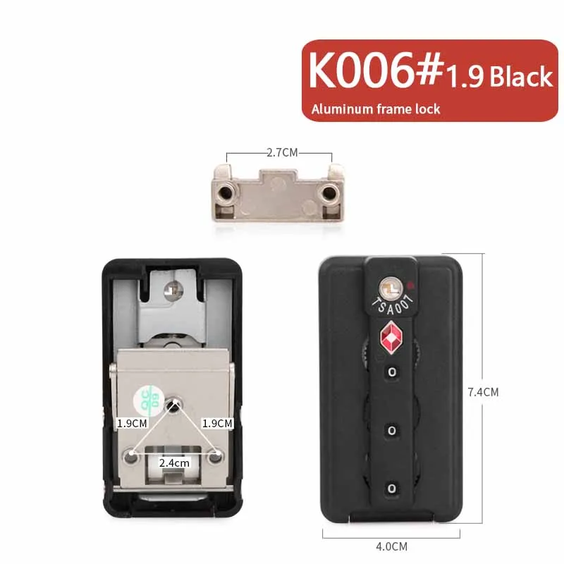 K006-Black 1.9 Багажный Чемодан Аксессуары цинковый сплав алюминиевая рама замки цифры номер Пароль замок противоугонные кодовые замки таможенный замок - Цвет: K006-Black 1.9