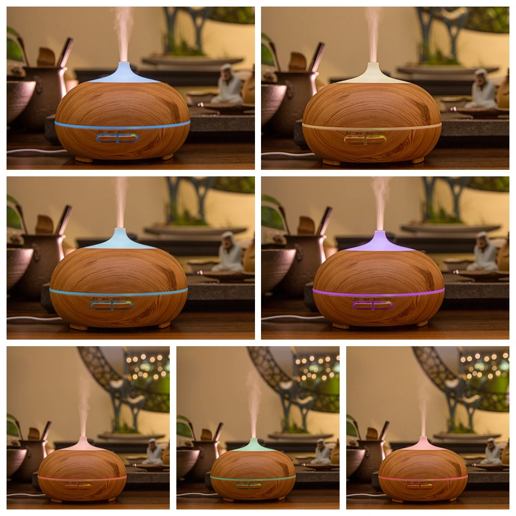 500ml Wood Grain Aroma Diffuser Auto Shut-Off Humidifier Air Purifier -A