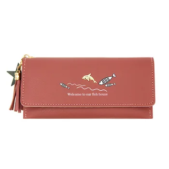 

Women Wallet Long Pu Leather Cartoon Tassel Cute Credit Card Holder Purse with Zipper Phone Coin Pocke Fashion Design Ladies Bag