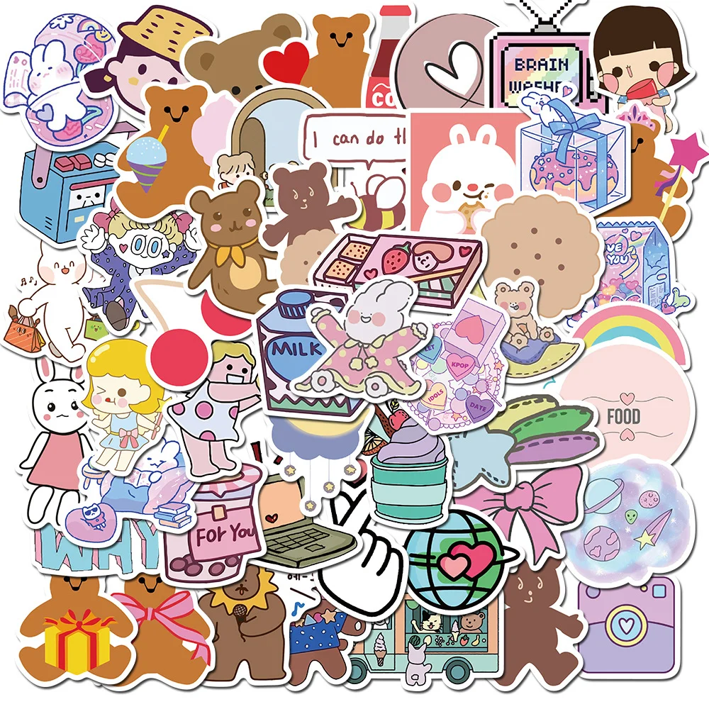 

50PCS Cartoon Bear VSCO Girl Stickers For Chidren Girl Toy Waterproof Sticker to DIY Bicycle Suitcase Laptop Helmet Car Decals