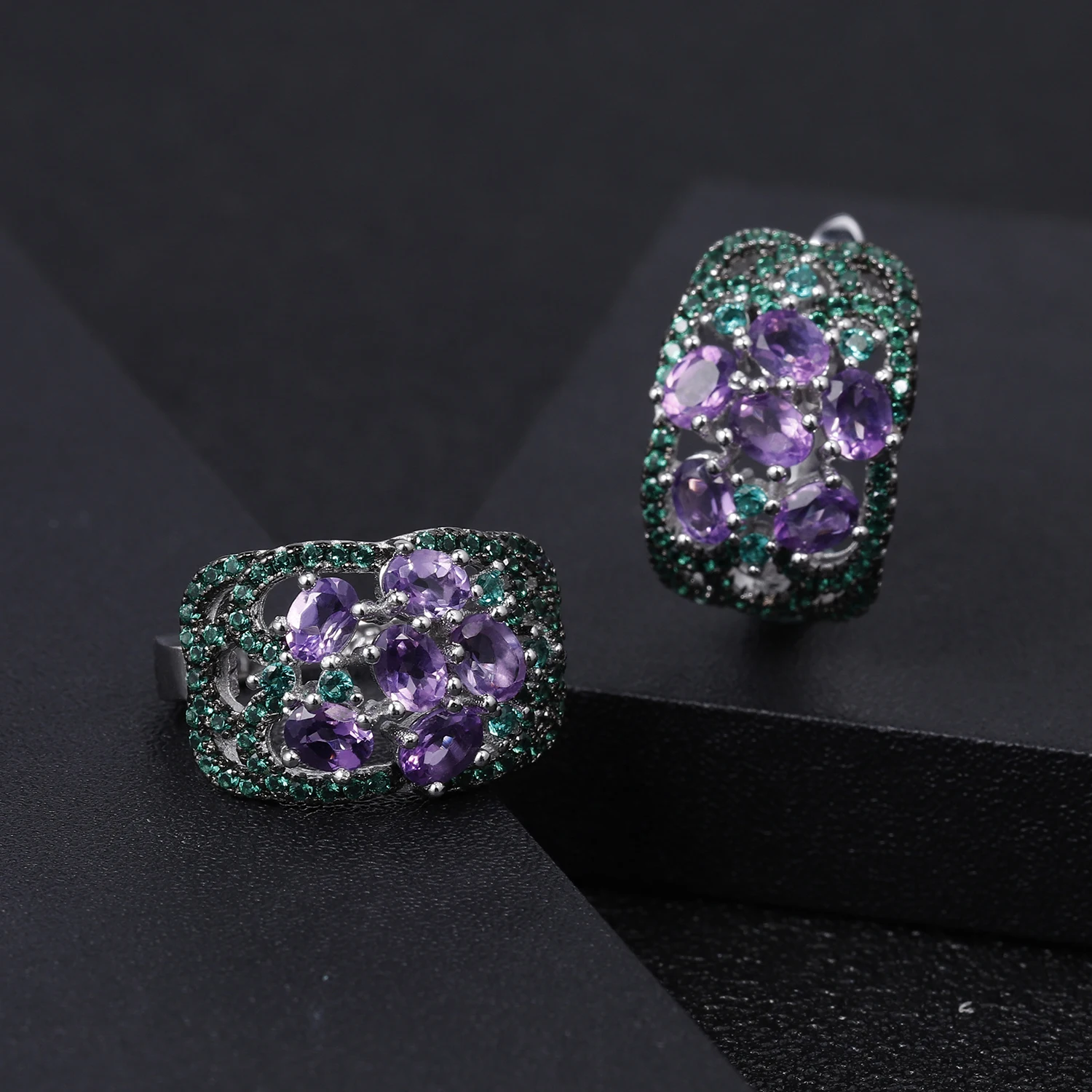 Женские серьги из серебра 925 пробы Винтажные с камнем-талисманом 2.08Ct натуральный
