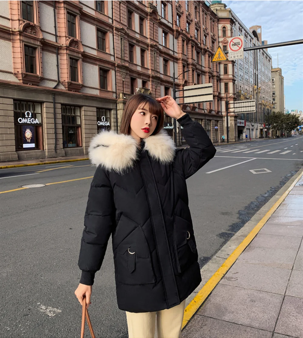 

Korean Winter Hooded Parkas Jacket Women Large Size Fur Collar Jackets 2019 Warm Women's Coats