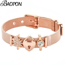 Набор сетчатых браслетов из нержавеющей стали, браслет с подвеской в виде сердца, браслеты золотого цвета на ремешке, ювелирные изделия для женщин, подарок для влюбленных, Прямая поставка