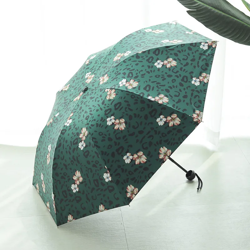 Трехслойный женский зонт от дождя, Леопардовый, защита от солнца, анти-УФ, Paraguas, зонт, parapluie, складной, 8 k, Umbrellara, для женщин - Цвет: green