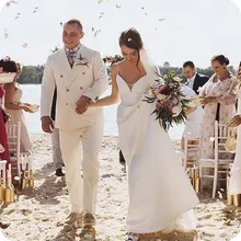 Льняные мужские костюмы пляжные свадебные двубортные Свадебный костюм для жениха индивидуальный заказ лучшие мужские блейзеры 2 шт. костюм Homme