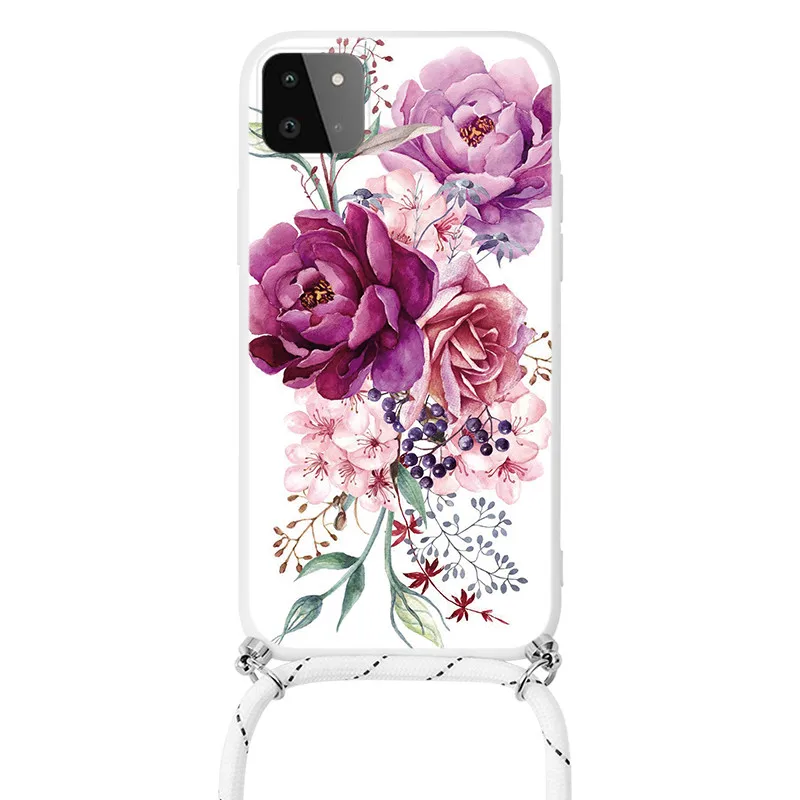 For Samsung Galaxy A22 A 22 Case 5G Flowers Cover For Samsung GalaxyA22 GalaxyA 22 Chain Necklace Strap Cord Lanyard Bumper Etui silicone case samsung Cases For Samsung