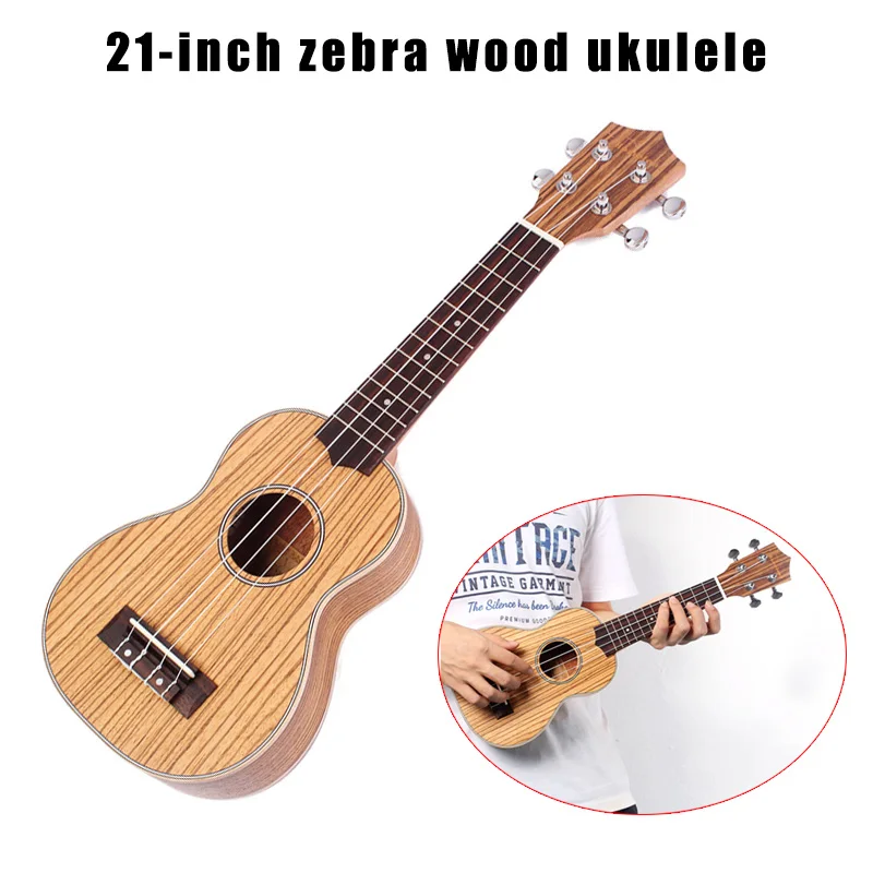 

Mini Size 21 Inch Ukulele Zebrawood 4 String Portable Acoustic Instrument Gift G66