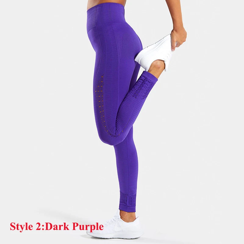 DarkPurple2 2 стиля, энергетические бесшовные леггинсы с дырочками, высокая талия, женские штаны для йоги, супер эластичные попой, обтягивающие спортивные леггинсы, для спортзала, бега - Цвет: DarkPurple2