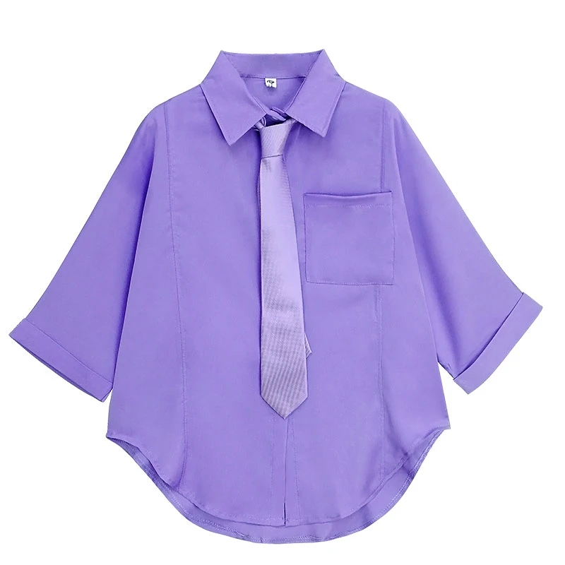 Летняя корейская модная женская фиолетовая блузка Harajuku с рукавами «летучая мышь», школьная рубашка для девочек с галстуком-бабочкой, женские топы, японская одежда