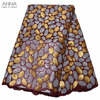 

Anna popular double color sequins lace fabric 2020 high quality embroidery with beads african organza fabrics for garment sewing