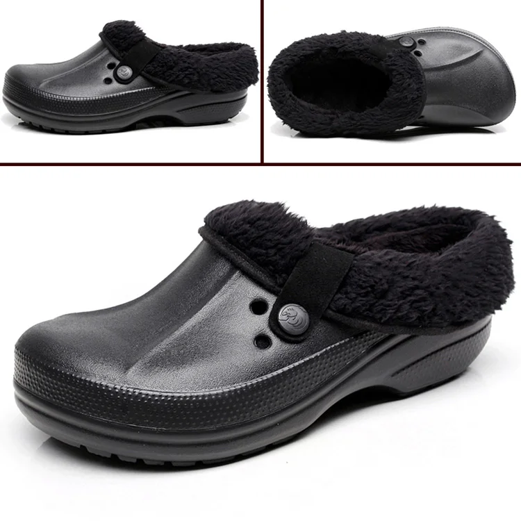 Original RH Eco Unisex Warm Winter Fur Garden Shoes Clog Indoor Casual Warm Home Slippers EVA Flat Clogs Footwear - Цвет: BLACK