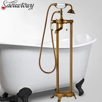 Antique Floor-Standing Bathtub Sink Faucet Bathroom Shower Set Standing Bathtub Faucet With Shower Telephone Style Hot  And Cold 1